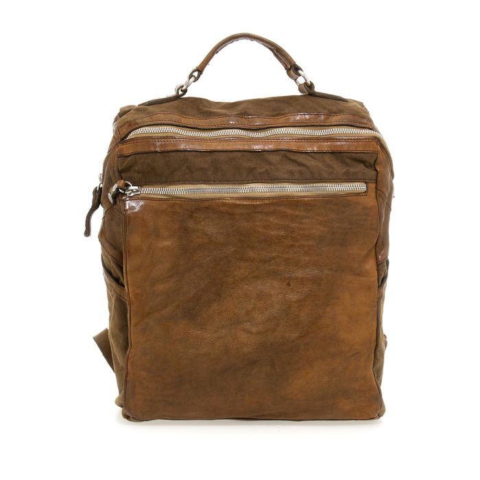Zaino Eriks in canvas e pelle Campomaggi C037460ND X2464 verde militare - Pelletteria Allegrini